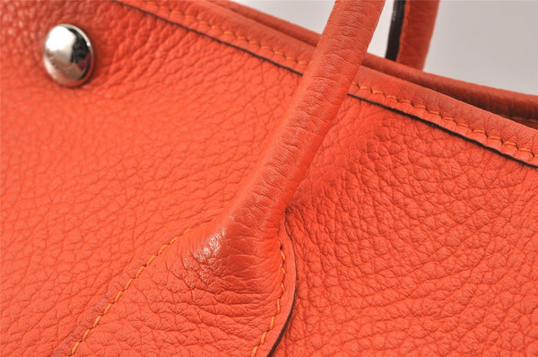 Authentic HERMES Vintage Garden Party MM Shoulder Tote Bag Leather Orange 7522K