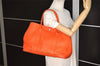 Authentic HERMES Vintage Garden Party MM Shoulder Tote Bag Leather Orange 7522K