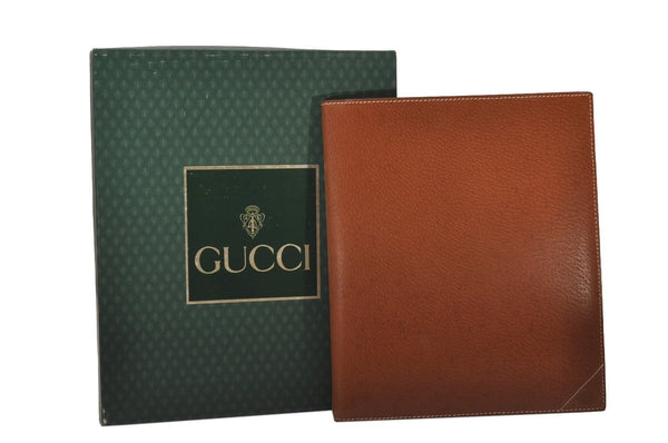 Authentic GUCCI Vintage Note Book Notebook Cover Leather Brown Box 7523I