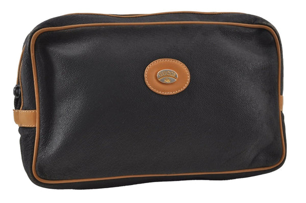 Authentic GUCCI Vintage Clutch Hand Bag Purse Leather Black Junk 7524I