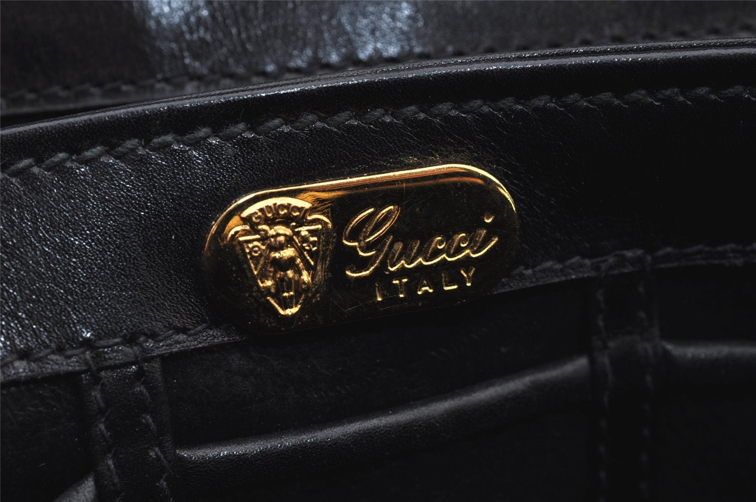 Authentic GUCCI Vintage Shoulder Hand Bag Purse Leather Black 7524J