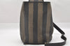Authentic FENDI Pequin Shoulder Cross Body Bag PVC Leather Brown Black 7525I