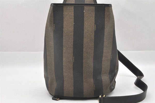 Authentic FENDI Pequin Shoulder Cross Body Bag PVC Leather Brown Black 7525I