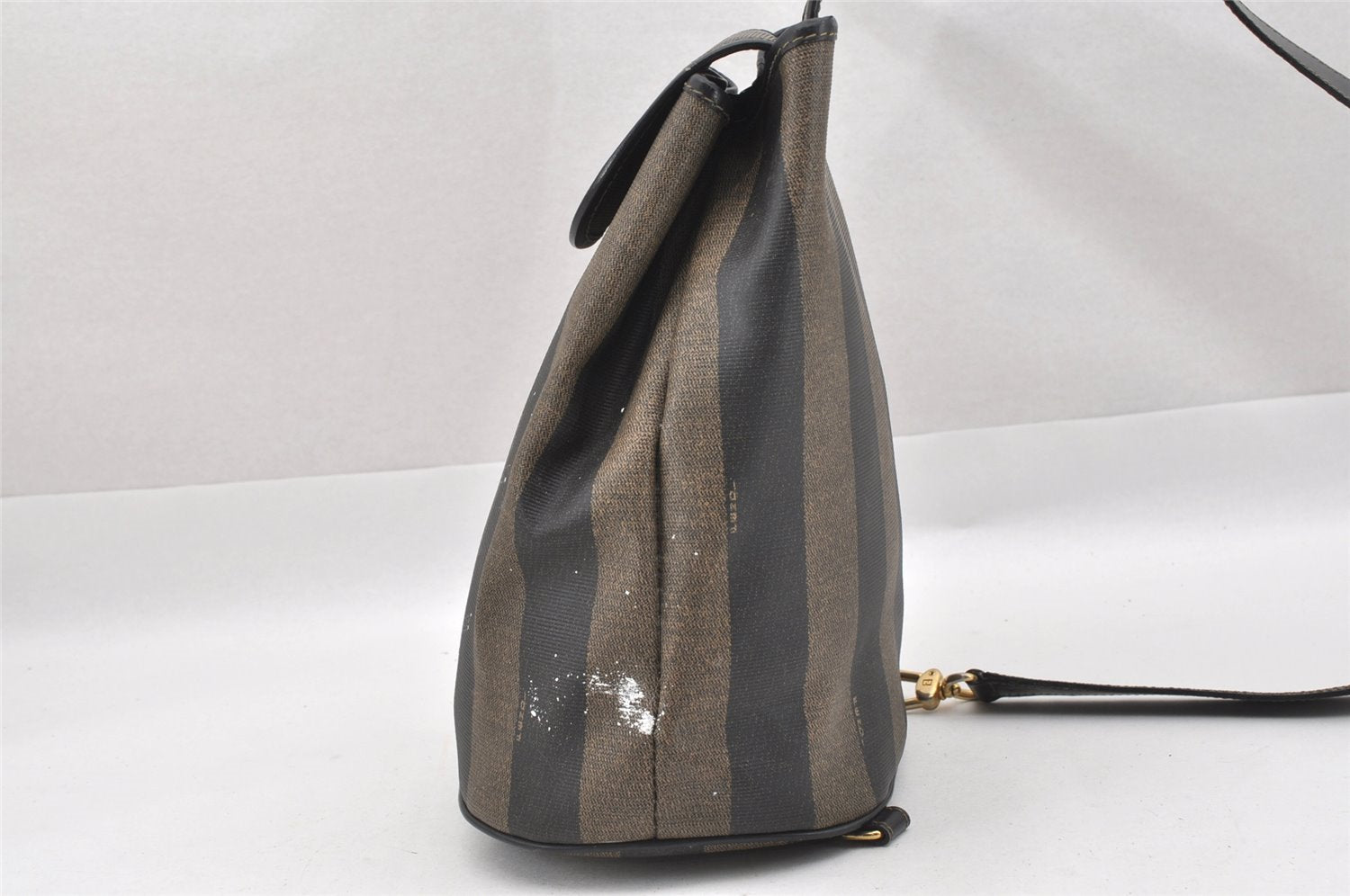 Authentic FENDI Pequin Shoulder Cross Body Bag PVC Leather Brown Black 7525I
