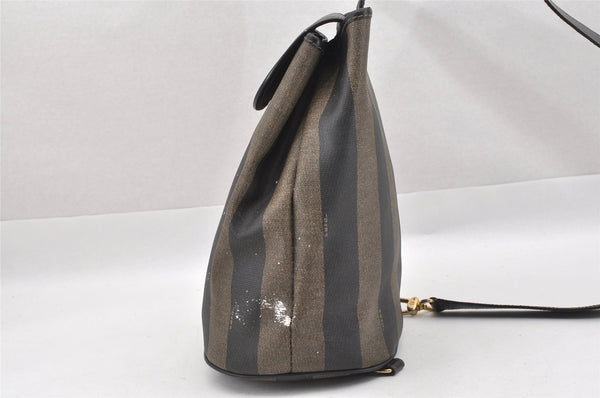 Authentic FENDI Pequin Shoulder Cross Body Bag PVC Leather Brown Black 7525I