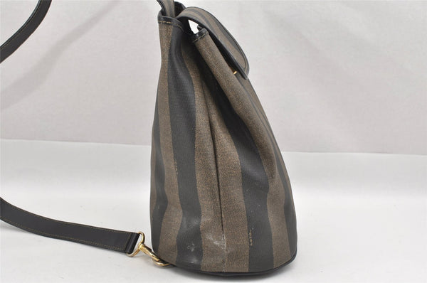 Authentic FENDI Pequin Shoulder Cross Body Bag PVC Leather Brown Black 7525I