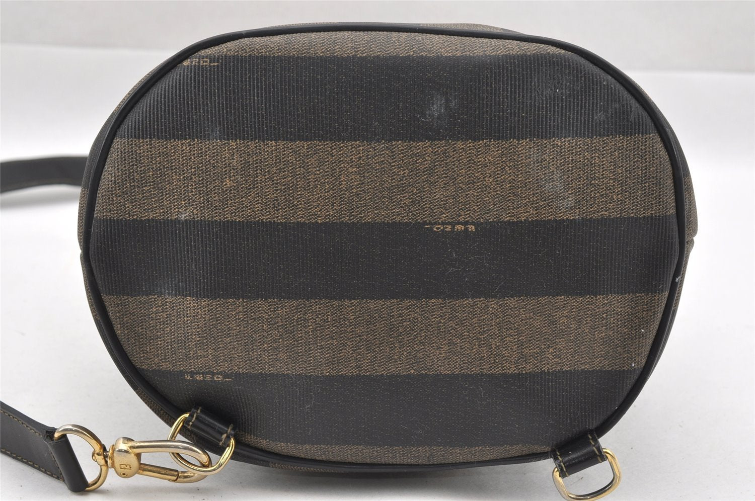 Authentic FENDI Pequin Shoulder Cross Body Bag PVC Leather Brown Black 7525I