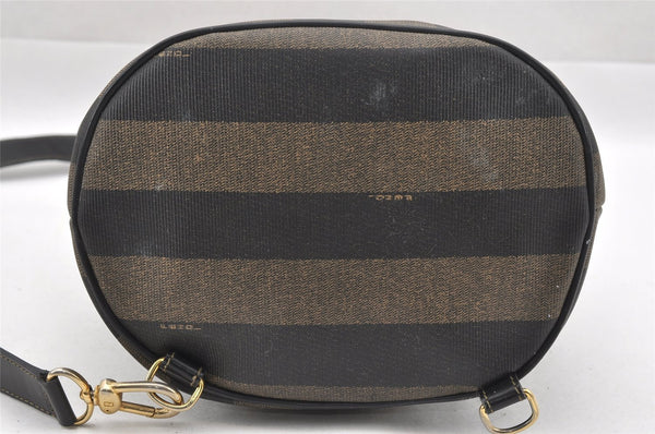 Authentic FENDI Pequin Shoulder Cross Body Bag PVC Leather Brown Black 7525I