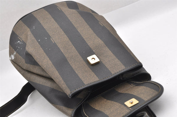 Authentic FENDI Pequin Shoulder Cross Body Bag PVC Leather Brown Black 7525I