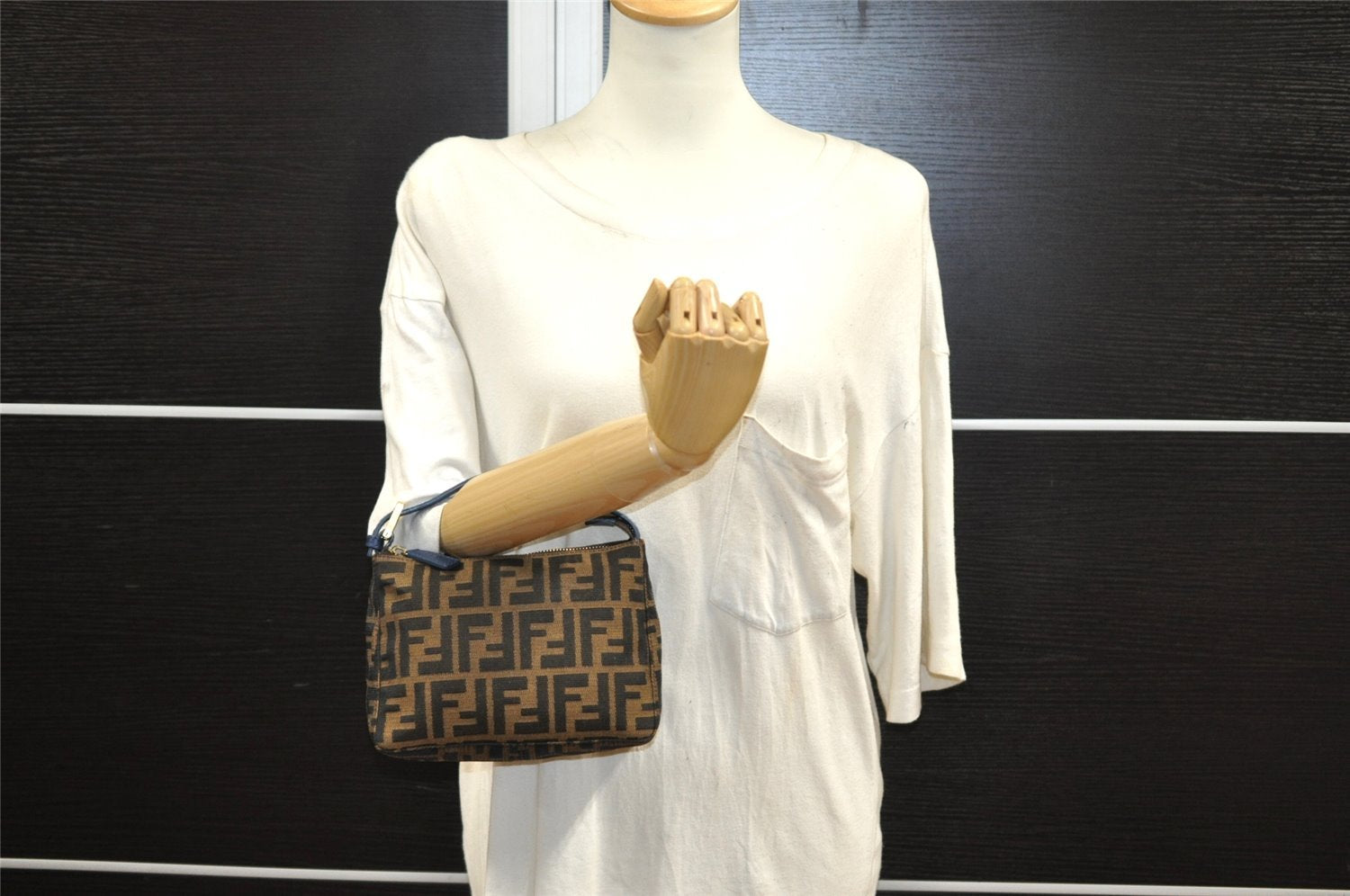 Authentic FENDI Vintage Zucca Hand Bag Purse Canvas Leather Brown 7526I