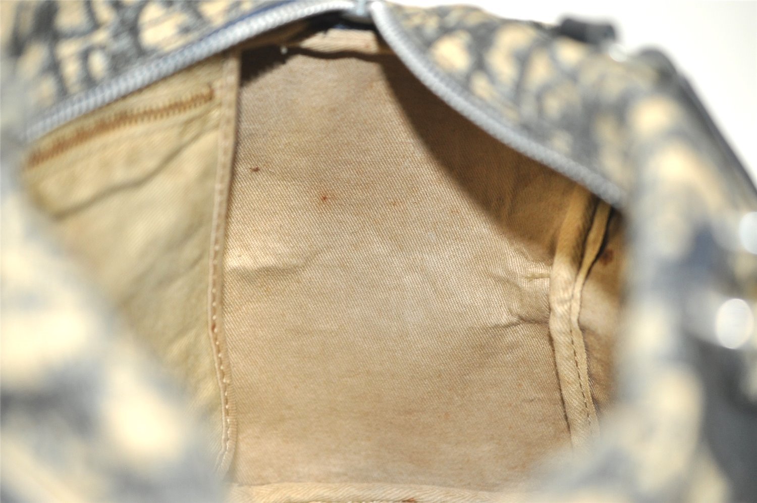 Authentic Christian Dior Trotter Hand Boston Bag Canvas Leather Blue 7527I