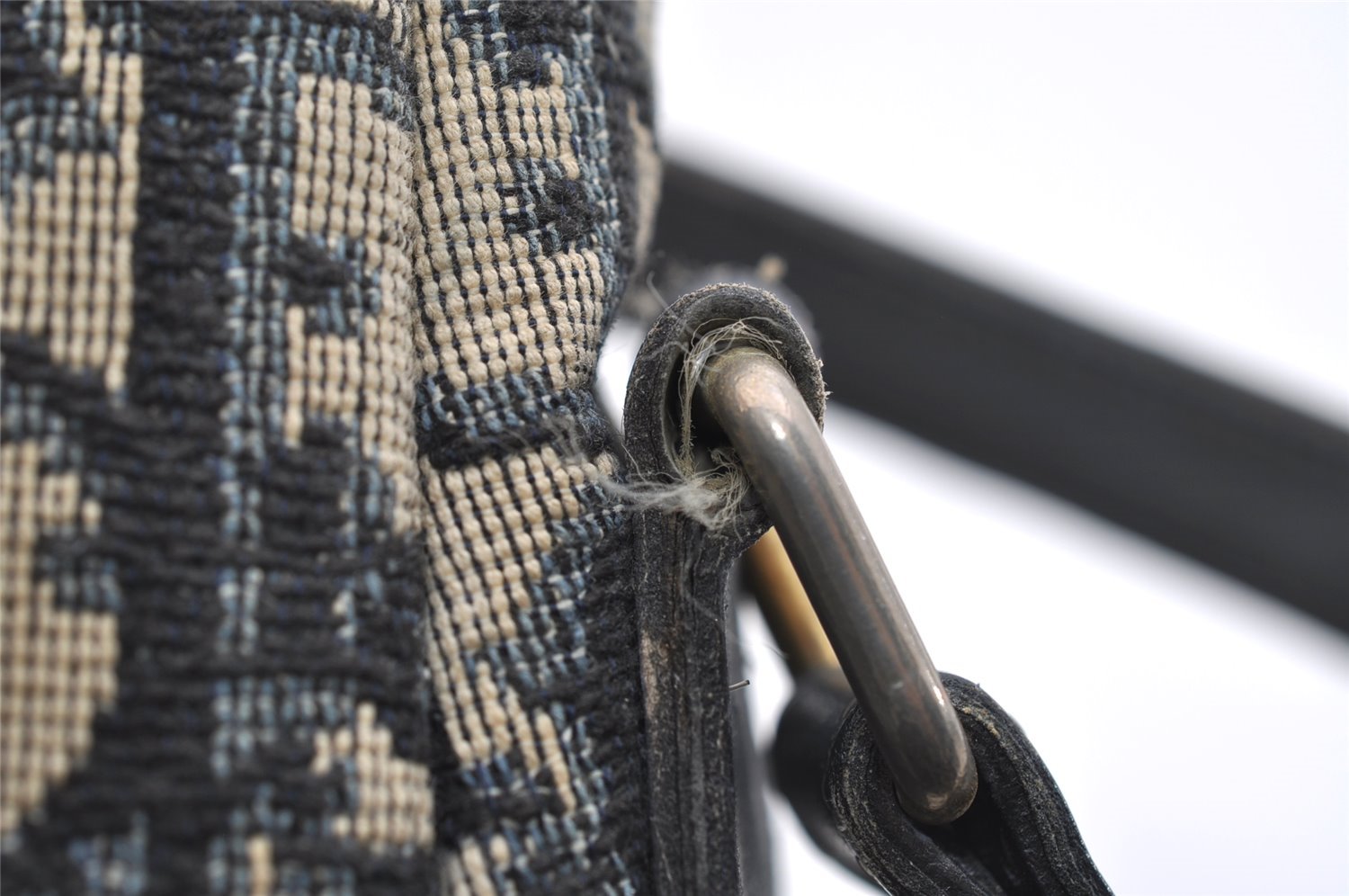 Authentic Christian Dior Trotter Shoulder Bag Purse Canvas Leather Blue 7528I