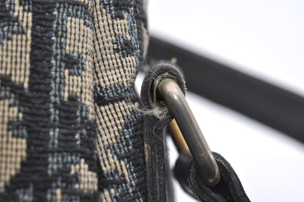 Authentic Christian Dior Trotter Shoulder Bag Purse Canvas Leather Blue 7528I