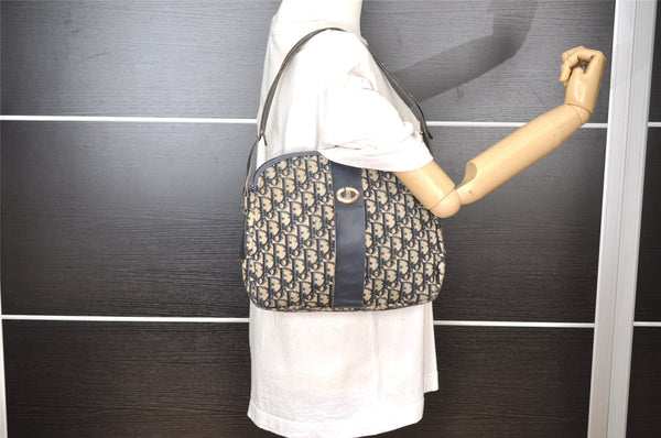 Authentic Christian Dior Trotter Shoulder Bag Purse Canvas Leather Blue 7528I