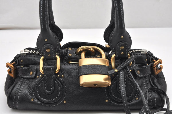 Authentic Chloe Vintage Mini Paddington Leather Hand Bag Purse Black 7530K