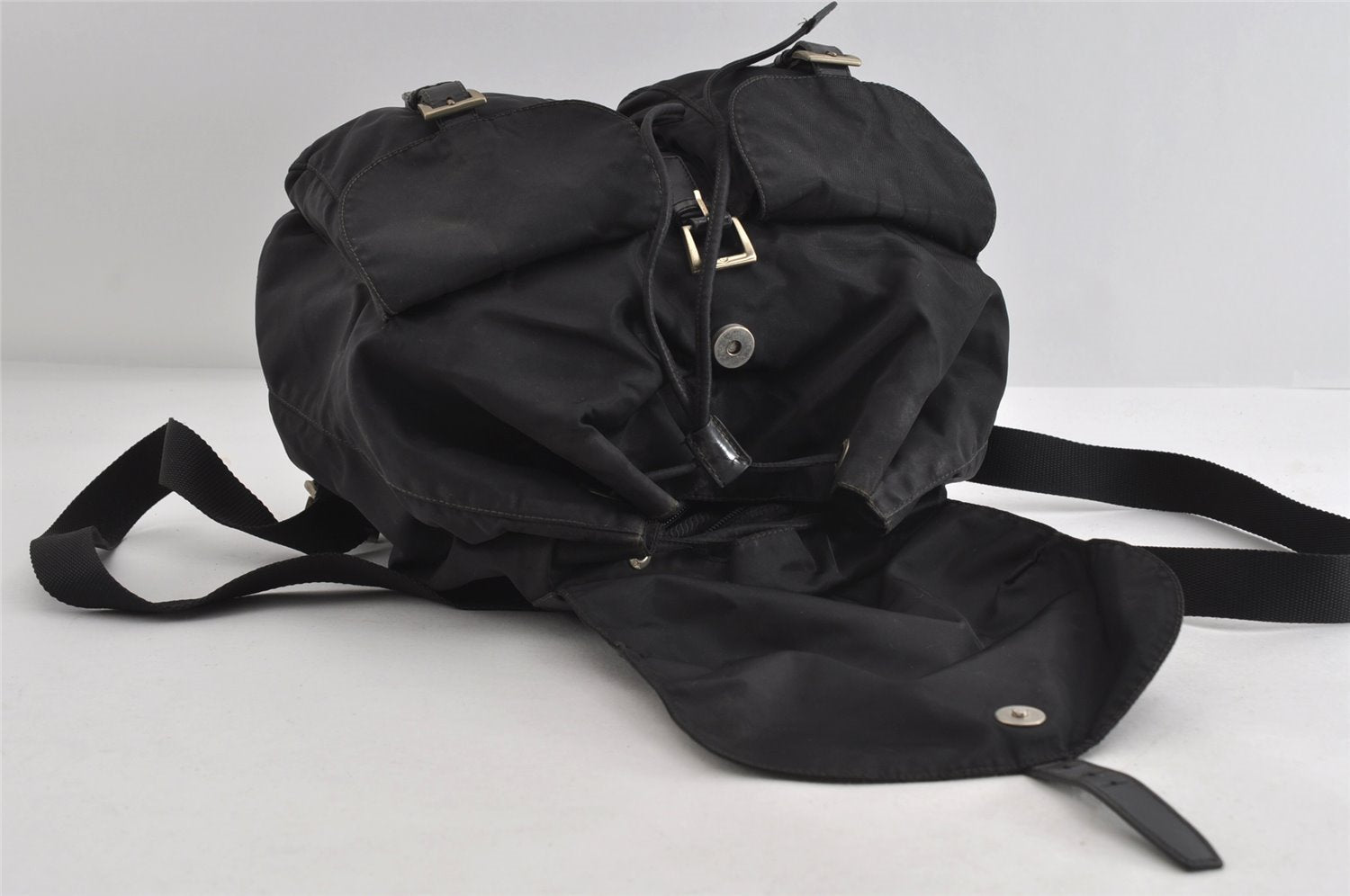 Authentic PRADA Vintage Nylon Tessuto Leather Backpack Black 7533I