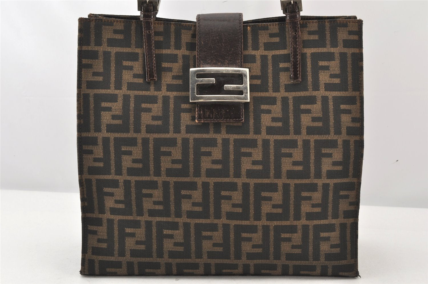 Authentic FENDI Vintage Zucca Shoulder Tote Bag Purse Canvas Leather Brown 7533K