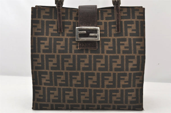 Authentic FENDI Vintage Zucca Shoulder Tote Bag Purse Canvas Leather Brown 7533K