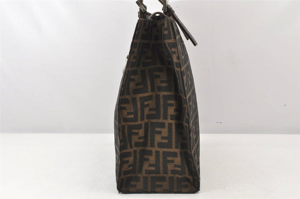 Authentic FENDI Vintage Zucca Shoulder Tote Bag Purse Canvas Leather Brown 7533K