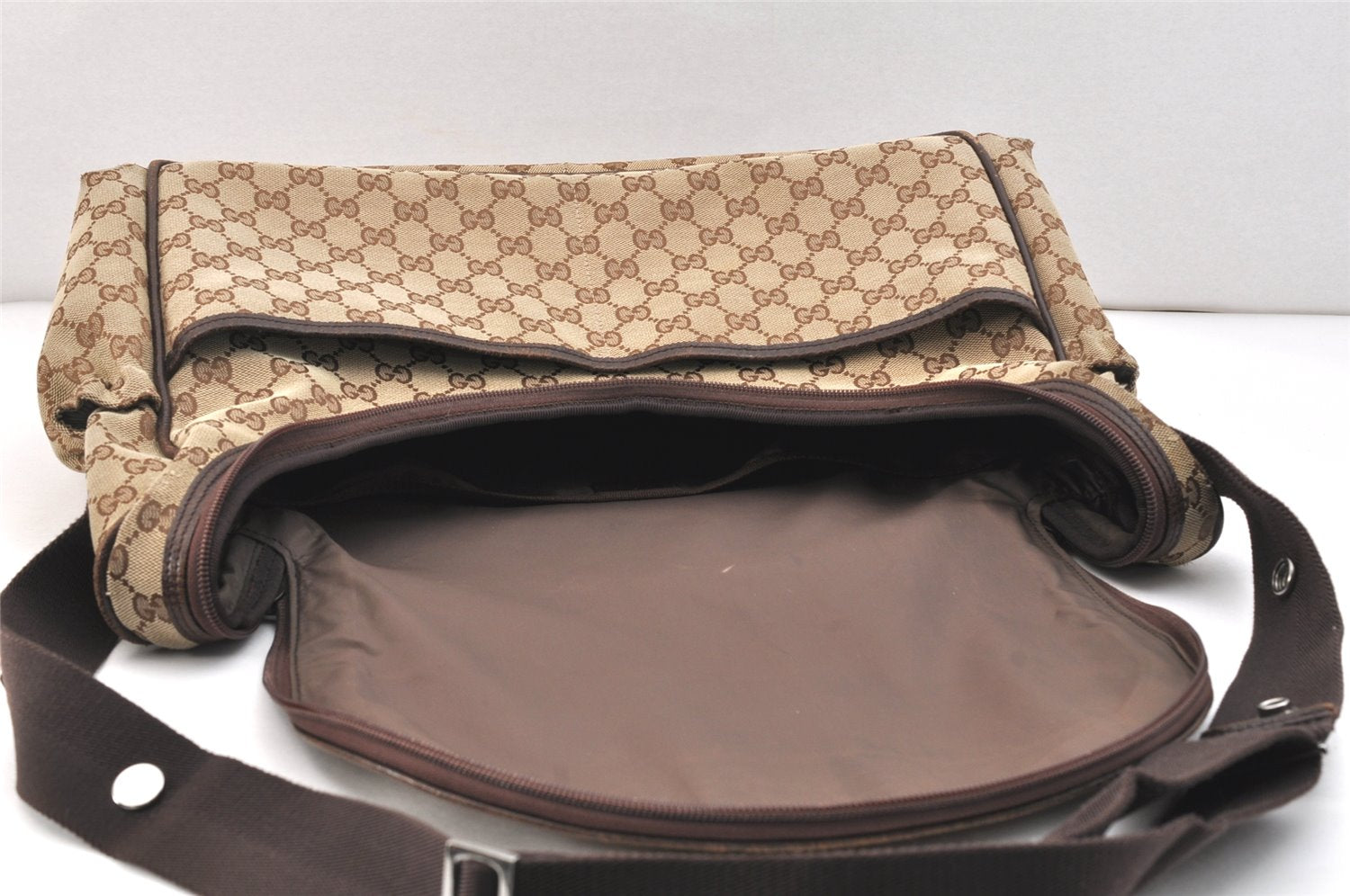 Authentic GUCCI Shoulder Cross Body Bag GG Canvas Leather 123326 Brown 7536K