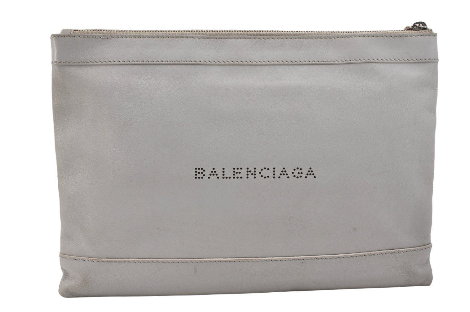 Authentic BALENCIAGA Clip M Logo Clutch Bag Purse Calf Skin 373834 White 7538K