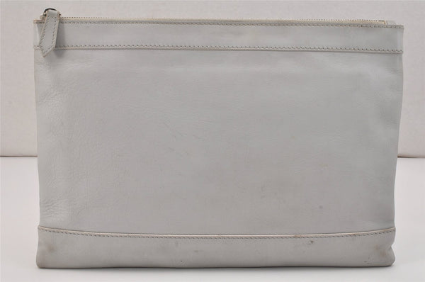 Authentic BALENCIAGA Clip M Logo Clutch Bag Purse Calf Skin 373834 White 7538K