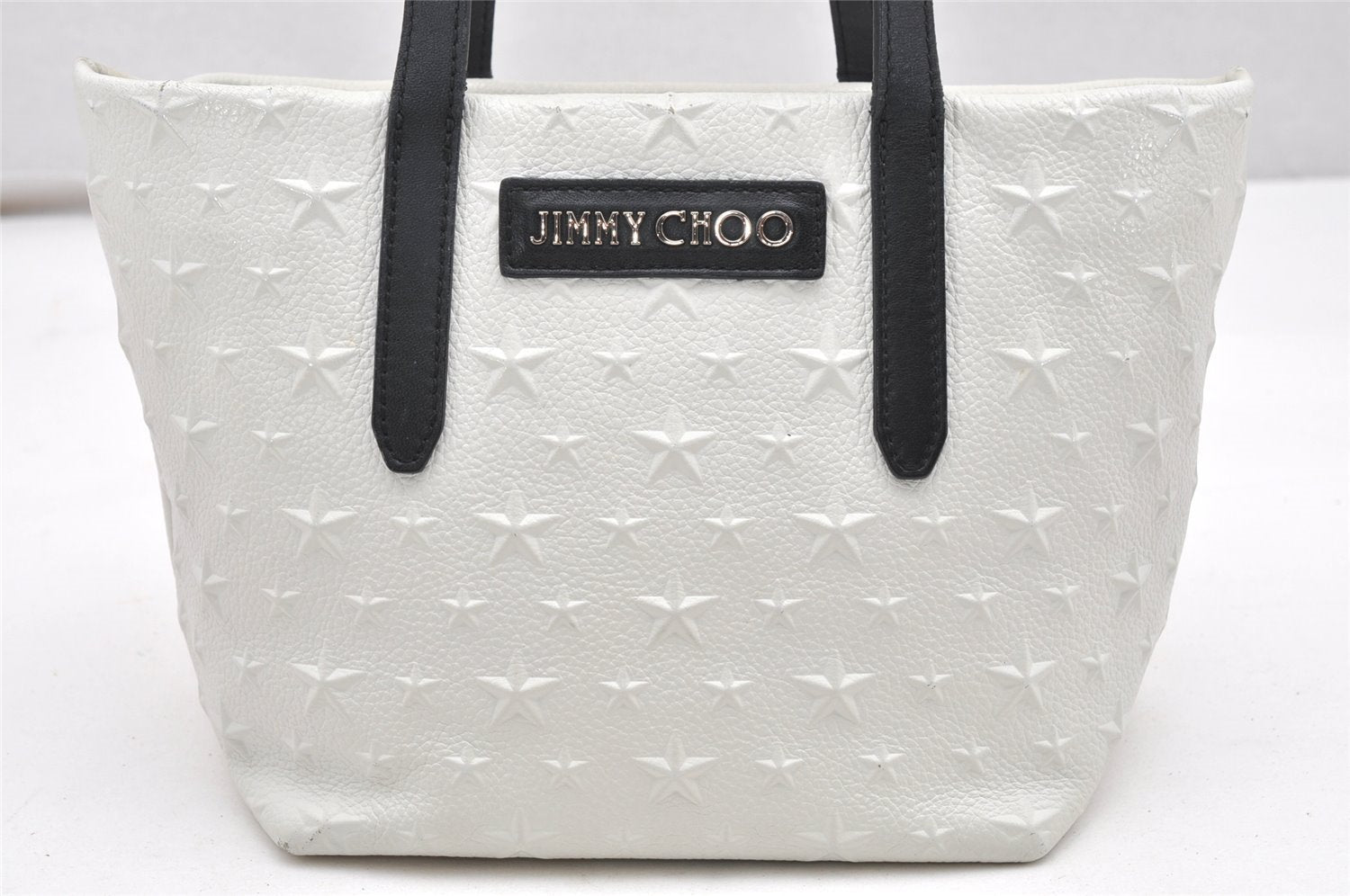 Authentic JIMMY CHOO Stella Star Pattern Leather 2Way Hand Bag White 7542K
