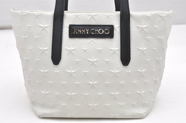 Authentic JIMMY CHOO Stella Star Pattern Leather 2Way Hand Bag White 7542K