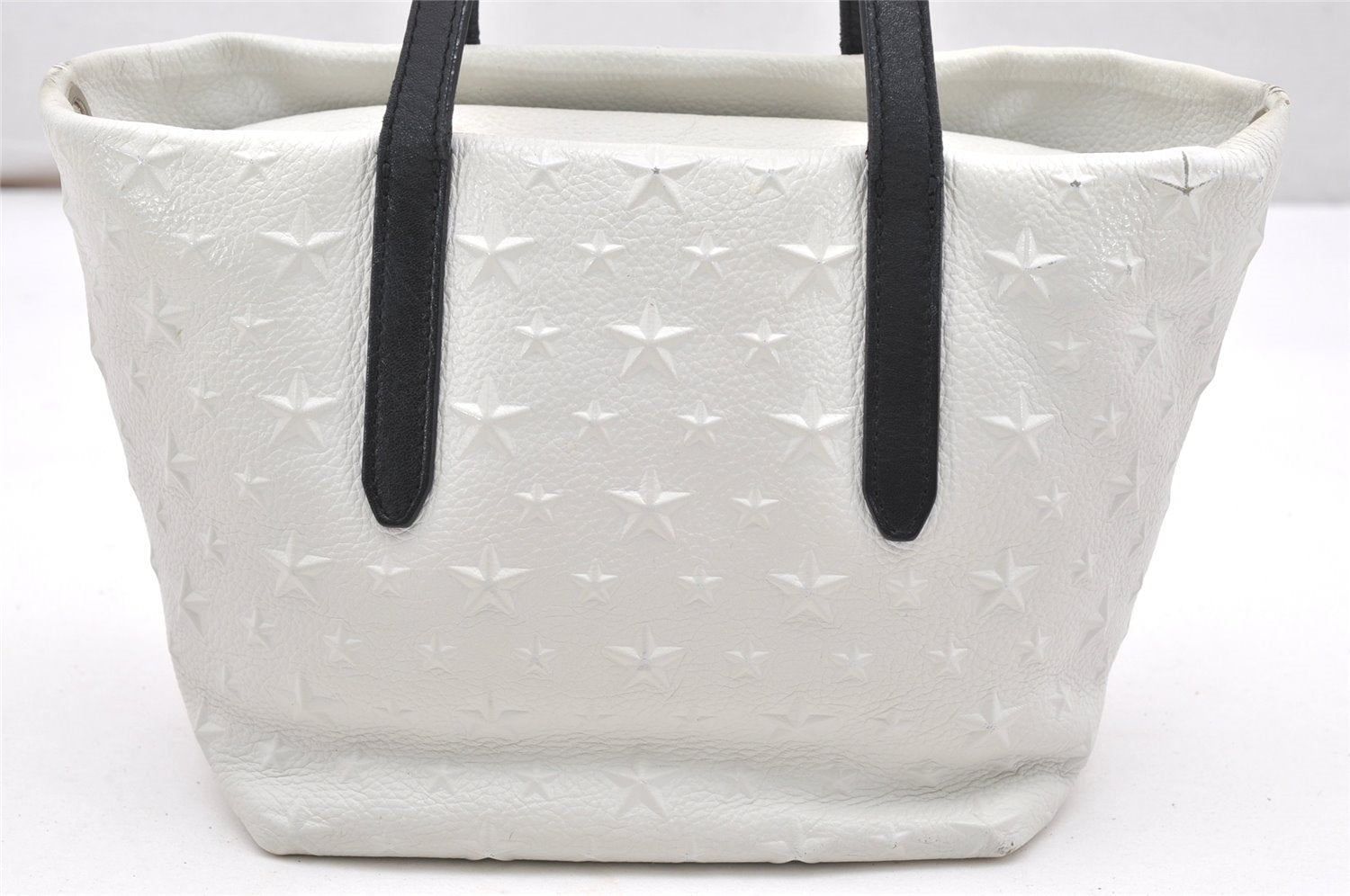 Authentic JIMMY CHOO Stella Star Pattern Leather 2Way Hand Bag White 7542K