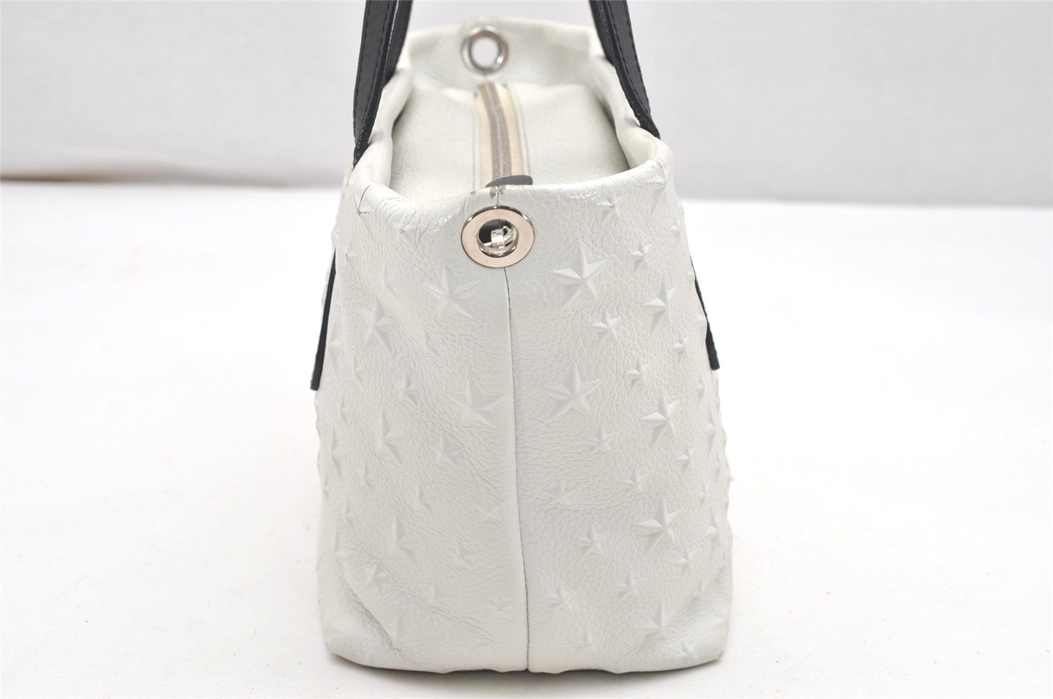 Authentic JIMMY CHOO Stella Star Pattern Leather 2Way Hand Bag White 7542K