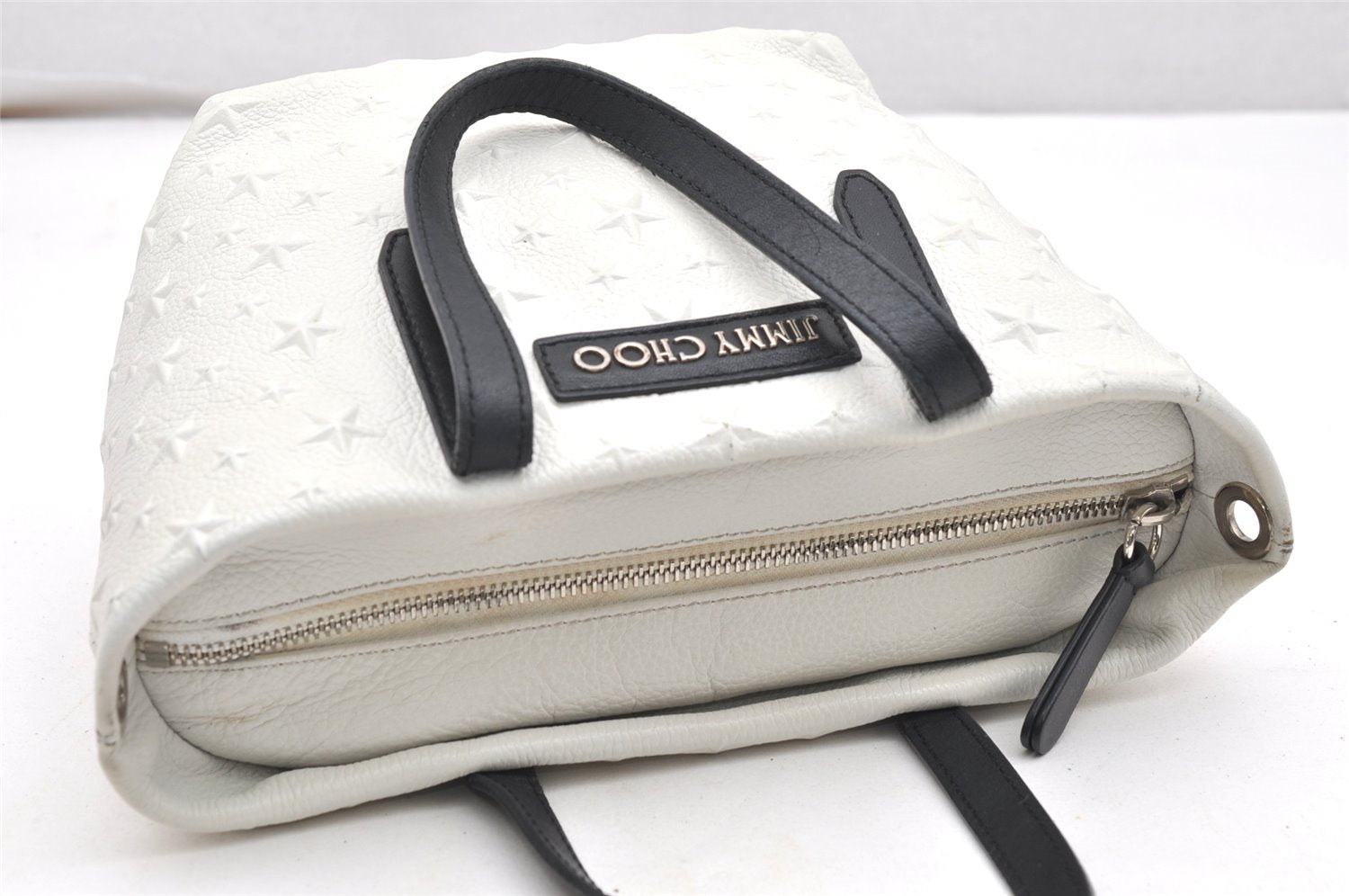 Authentic JIMMY CHOO Stella Star Pattern Leather 2Way Hand Bag White 7542K