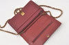 Authentic CHANEL Calf Skin CC Logo Shoulder Long Wallet Chain Bordeaux 7543K