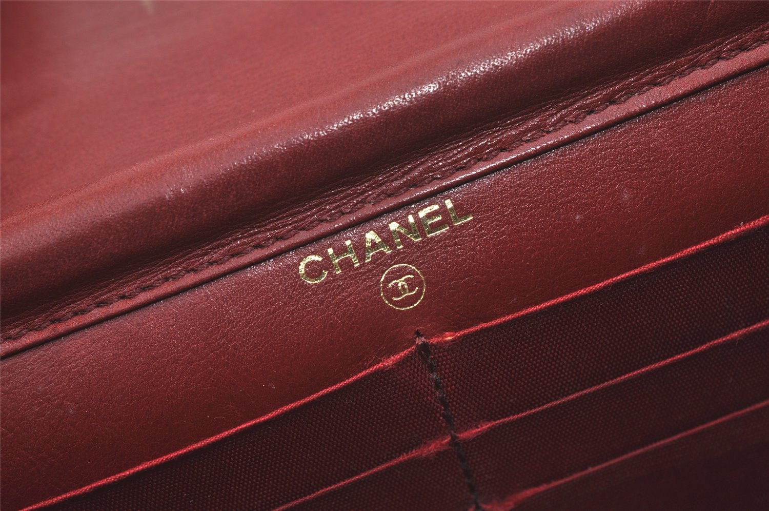 Authentic CHANEL Calf Skin CC Logo Shoulder Long Wallet Chain Bordeaux 7543K