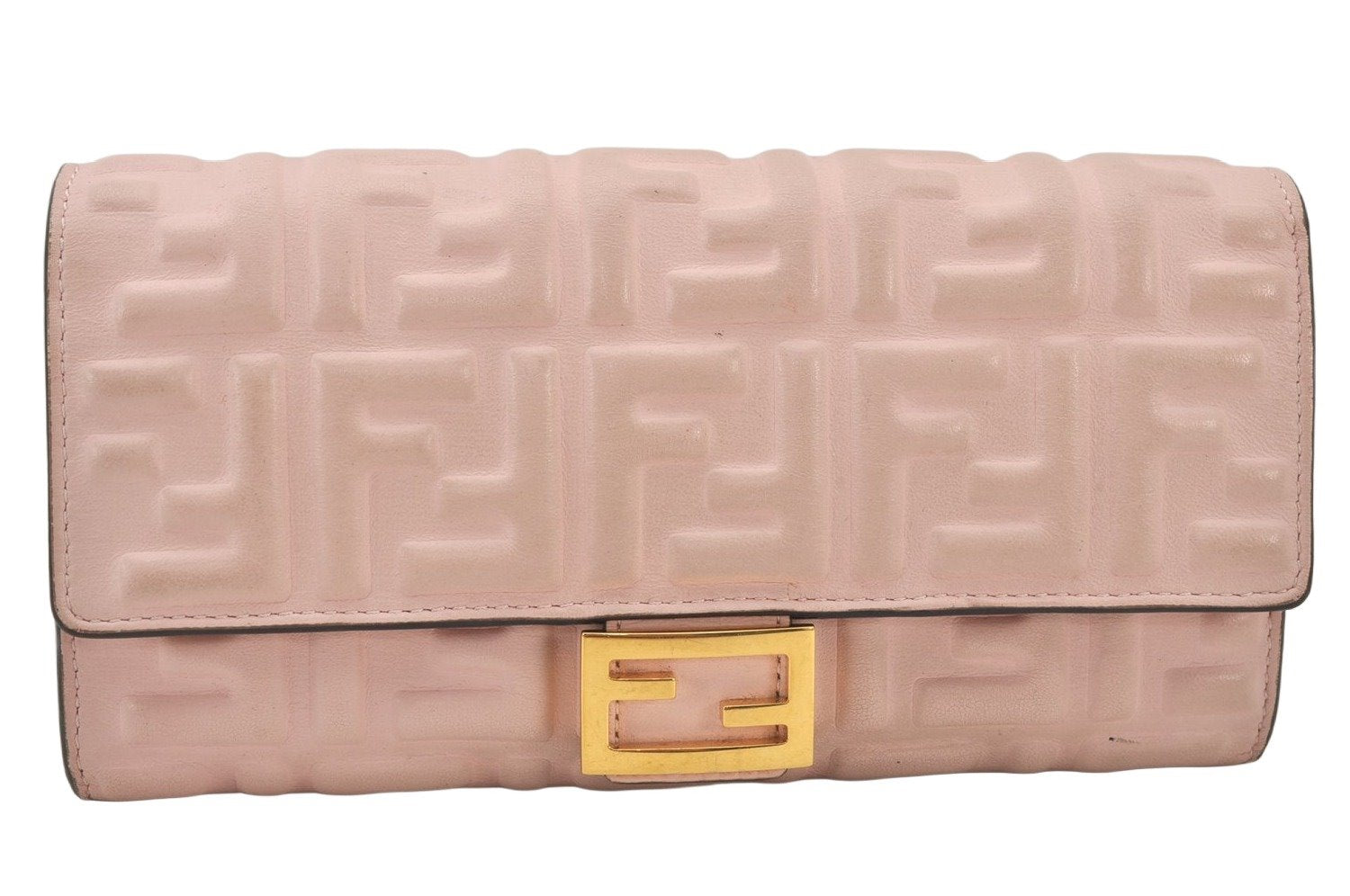 Authentic FENDI Zucca Mamma Baguette Long Wallet Purse Leather Light Pink 7544K