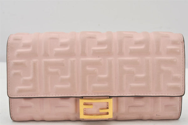 Authentic FENDI Zucca Mamma Baguette Long Wallet Purse Leather Light Pink 7544K