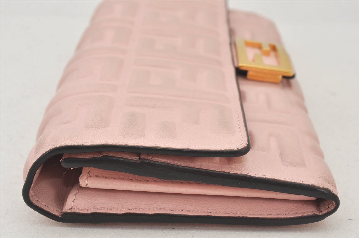 Authentic FENDI Zucca Mamma Baguette Long Wallet Purse Leather Light Pink 7544K