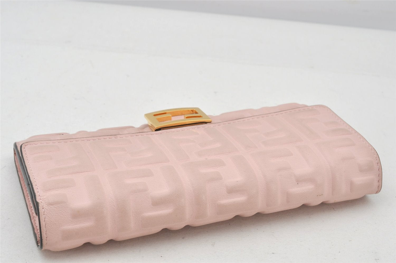 Authentic FENDI Zucca Mamma Baguette Long Wallet Purse Leather Light Pink 7544K