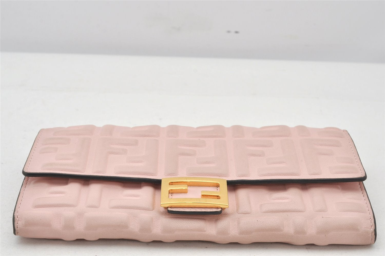 Authentic FENDI Zucca Mamma Baguette Long Wallet Purse Leather Light Pink 7544K