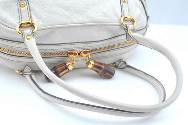 Authentic GUCCI Bamboo Horsebit Shoulder Hand Bag Leather 159399 White 7545I