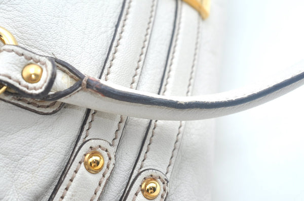 Authentic GUCCI Bamboo Horsebit Shoulder Hand Bag Leather 159399 White 7545I