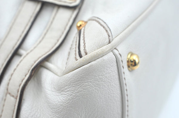 Authentic GUCCI Bamboo Horsebit Shoulder Hand Bag Leather 159399 White 7545I