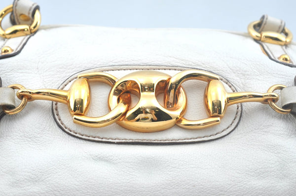 Authentic GUCCI Bamboo Horsebit Shoulder Hand Bag Leather 159399 White 7545I