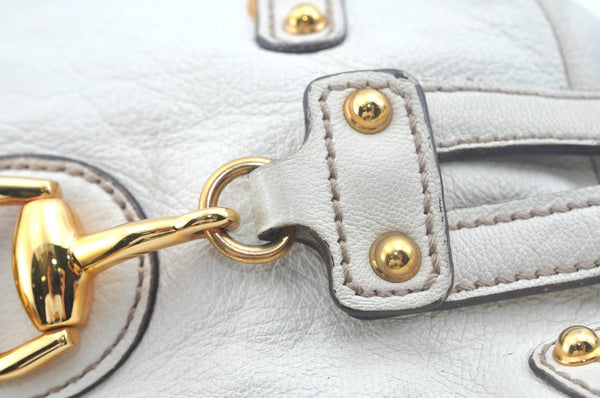 Authentic GUCCI Bamboo Horsebit Shoulder Hand Bag Leather 159399 White 7545I