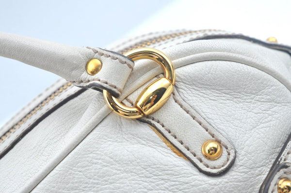 Authentic GUCCI Bamboo Horsebit Shoulder Hand Bag Leather 159399 White 7545I