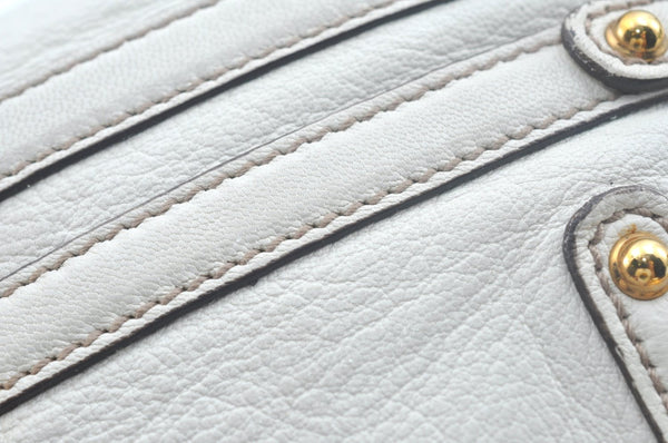 Authentic GUCCI Bamboo Horsebit Shoulder Hand Bag Leather 159399 White 7545I