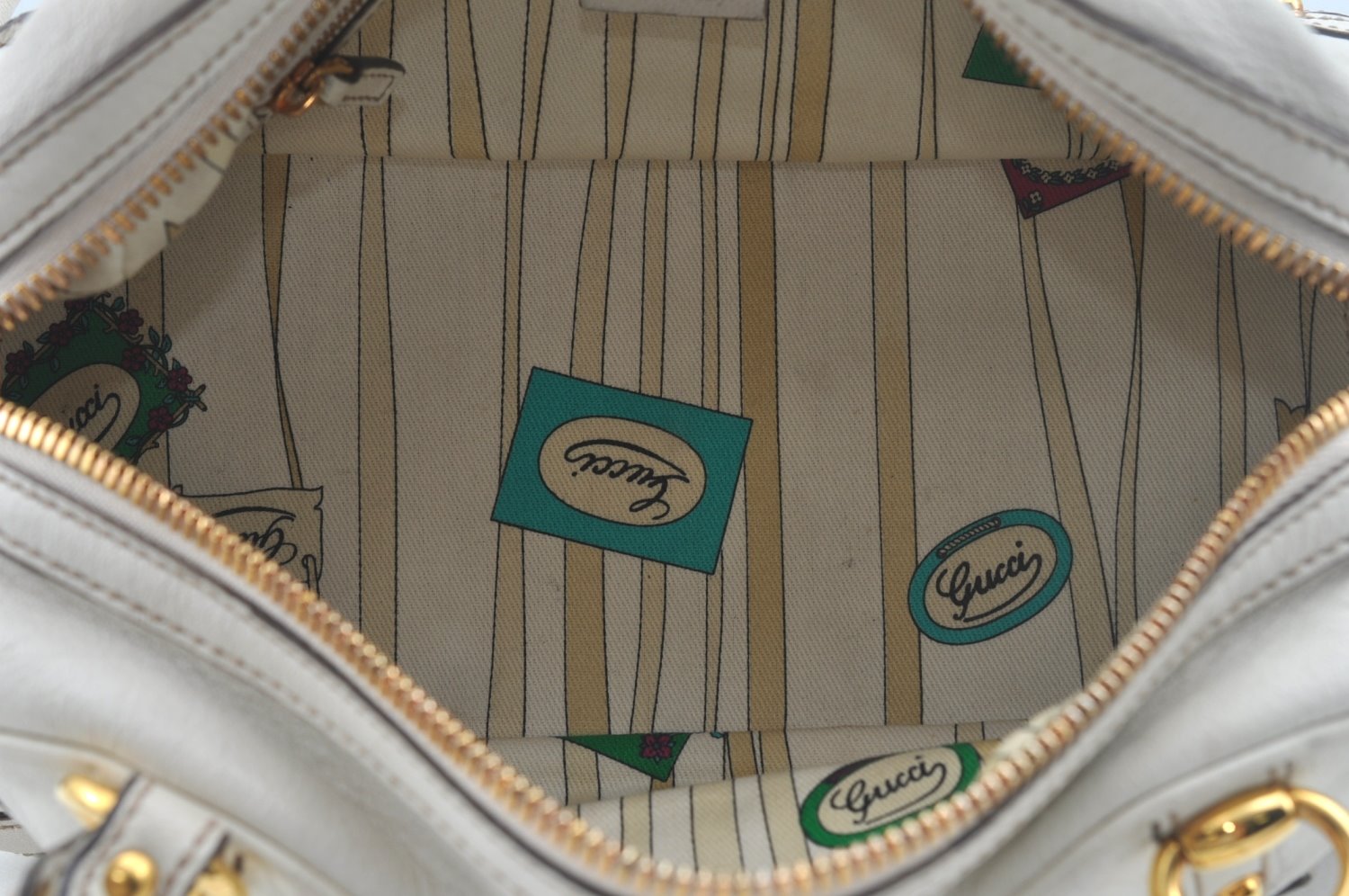 Authentic GUCCI Bamboo Horsebit Shoulder Hand Bag Leather 159399 White 7545I