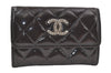 Authentic CHANEL Brilliant Enamel Matelasse Card Case Purse Black CC 7545K