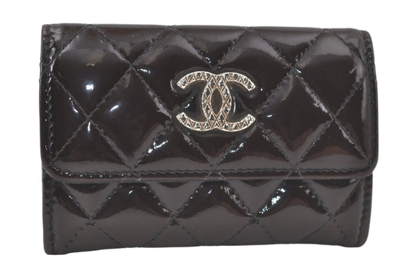 Authentic CHANEL Brilliant Enamel Matelasse Card Case Purse Black CC 7545K