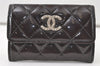 Authentic CHANEL Brilliant Enamel Matelasse Card Case Purse Black CC 7545K