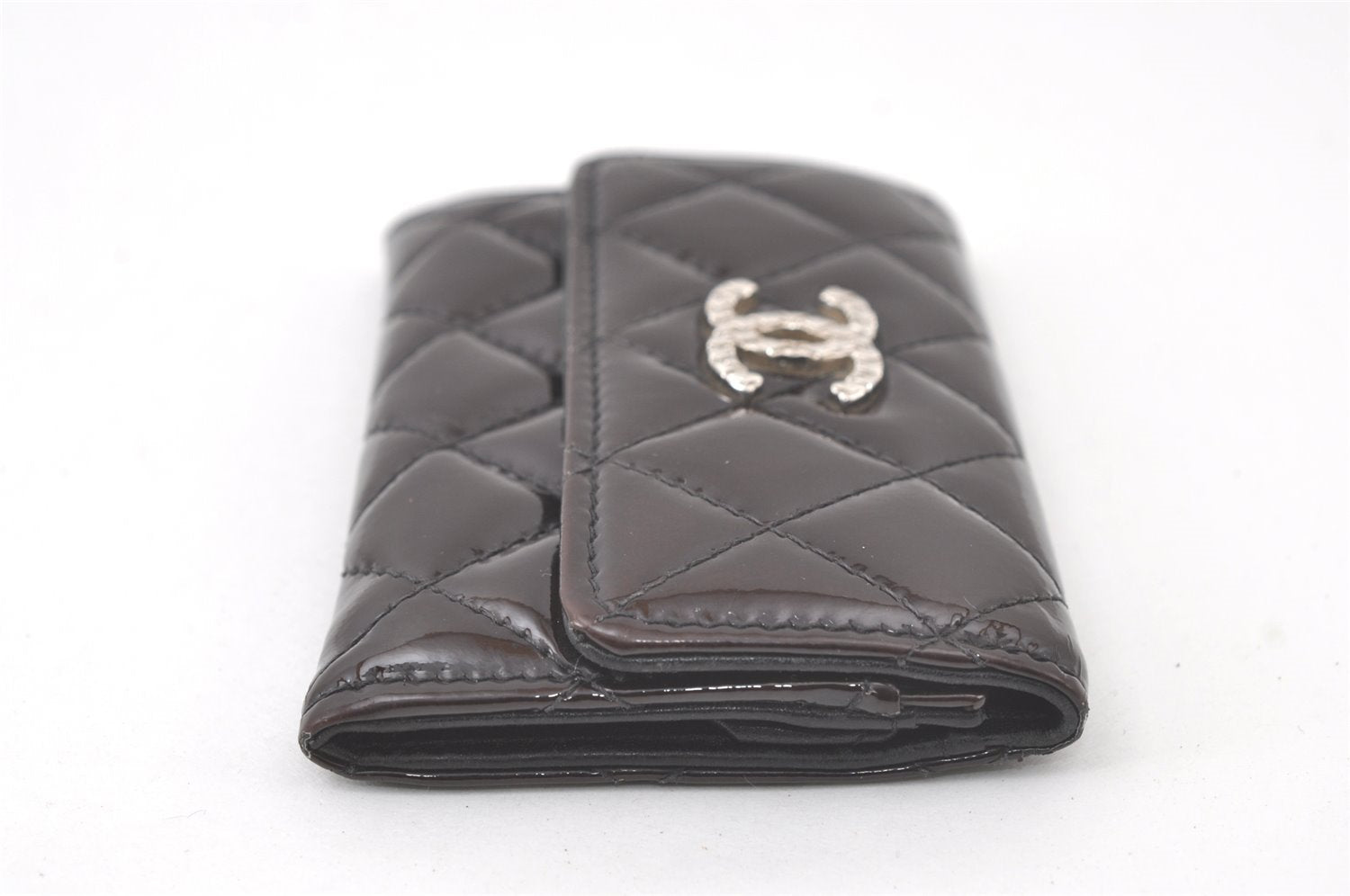 Authentic CHANEL Brilliant Enamel Matelasse Card Case Purse Black CC 7545K